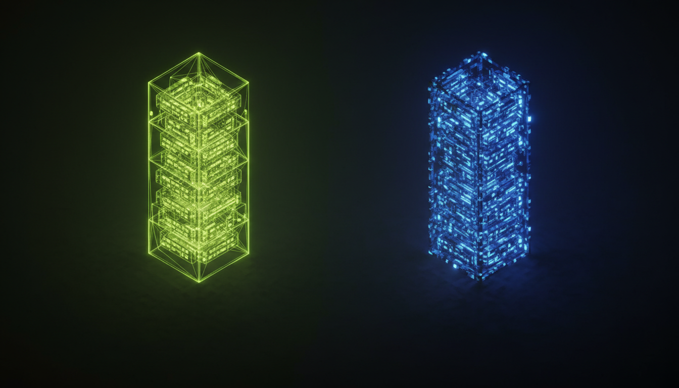 Futuristic server rack obelisks
